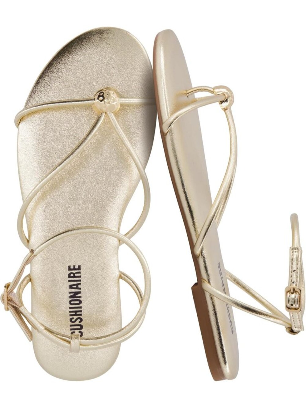 Women's Gold Faux Leather Strappy Flats Adjustable Buckle Toe Ring Sandals